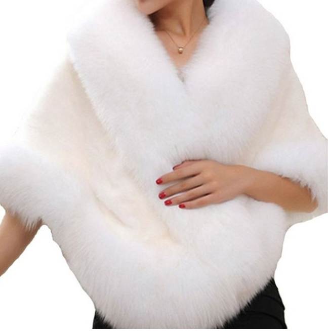 YGT Women's Soft Long Faux Fox Fur Shawl Short Cloak Cape Coat Elegant Pashminas
